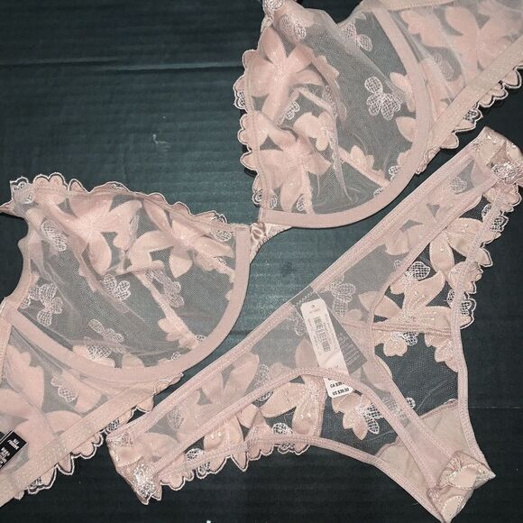 Victoria's Secret unlined 32DDD,34DDD,36DD BRA SET M dusty pink taupe APPLIQUÉ - Picture 3 of 4